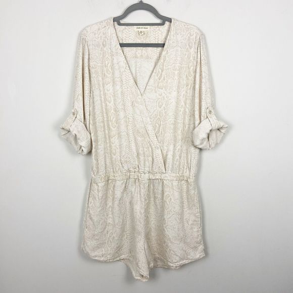 Anthropologie Cloth & Stone Dahl Romper Size XL Beige Animal Print Tencel Linen - Picture 1 of 8